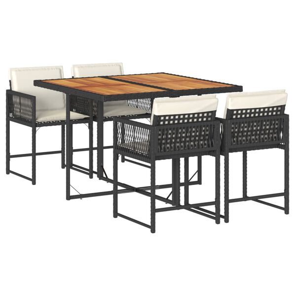 vidaXL 5-tlg. Garten-Essgruppe mit Kissen Schwarz Poly Rattan