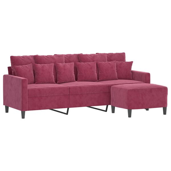 vidaXL 3-Sitzer-Sofa mit Hocker Weinrot 180 cm Samt