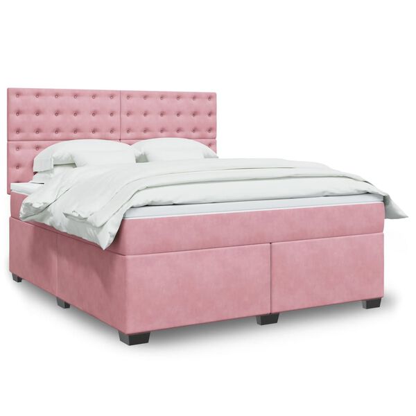 vidaXL Boxspringbett mit Matratze Rosa 180x200 cm Samt