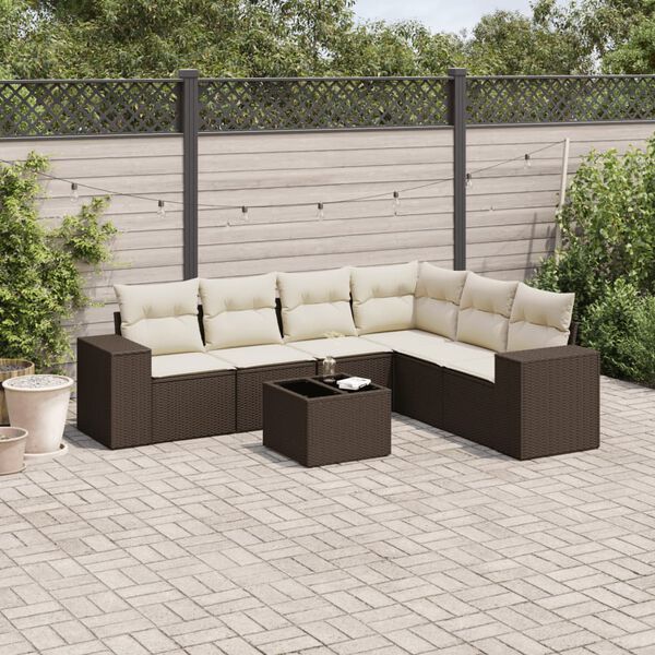 vidaXL 7-tlg. Garten-Sofagarnitur mit Kissen Braun Poly Rattan