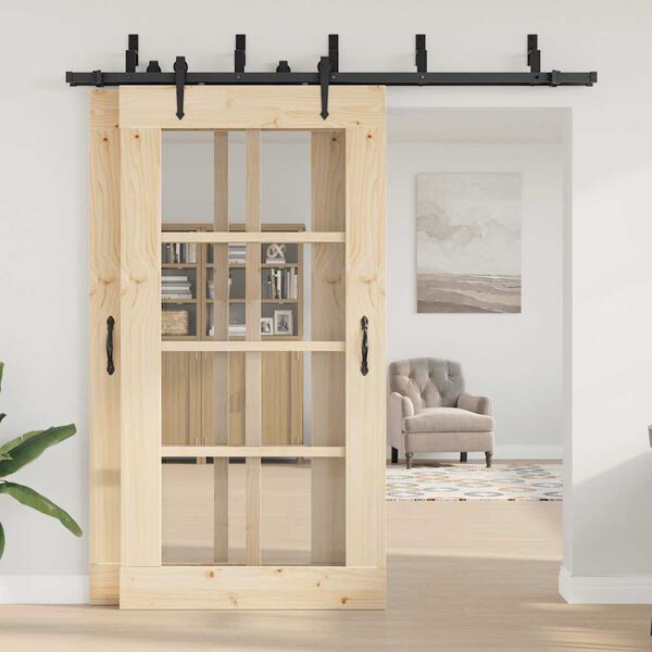 vidaXL Schiebet&uuml;rbeschlag-Set 213,5 cm Stahl Schwarz