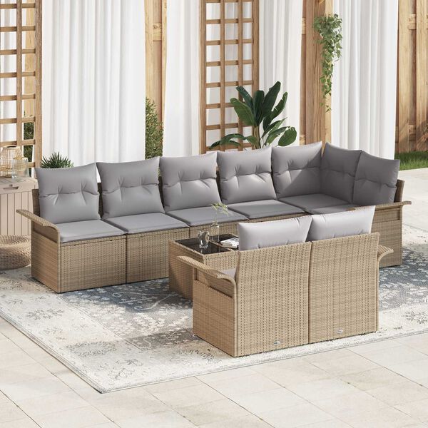 vidaXL Gartensofa-set mit Speicher 9 pcs Beige Poly-Rattan