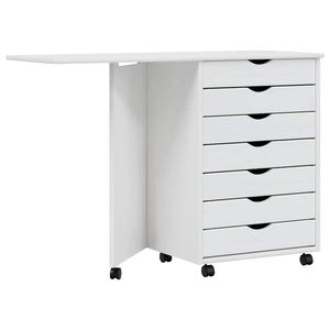 vidaXL Rollschrank mit Schreibtisch MOSS Wei&szlig; Massivholz Kiefer