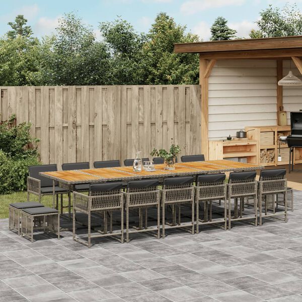 vidaXL 17-tlg. Garten-Essgruppe mit Kissen Grau Poly Rattan