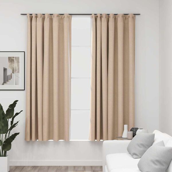 vidaXL Verdunkelungsvorh&auml;nge 2 Stk. Haken Leinenoptik Beige 140x175 cm