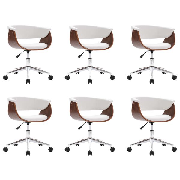 vidaXL Esszimmerstühle 6 Stk. Drehbar Weiß Kunstleder