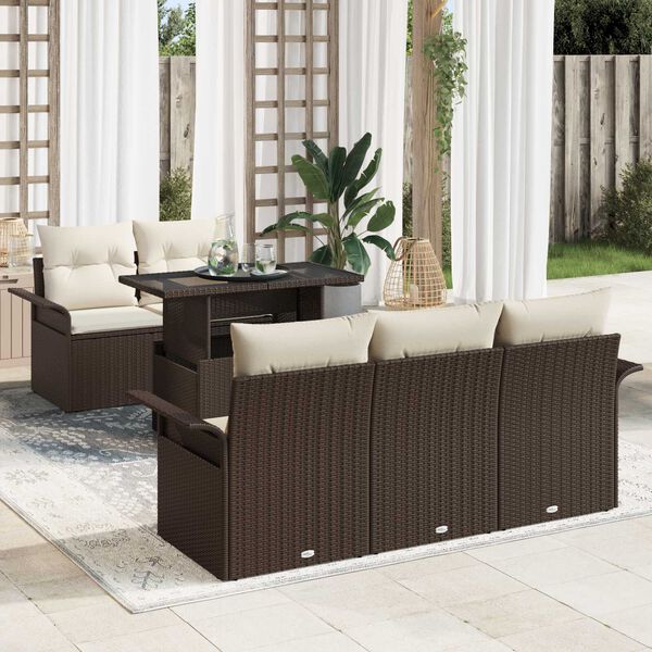 vidaXL Gartensofa-set mit Kissen 6 pcs Braun Poly-Rattan