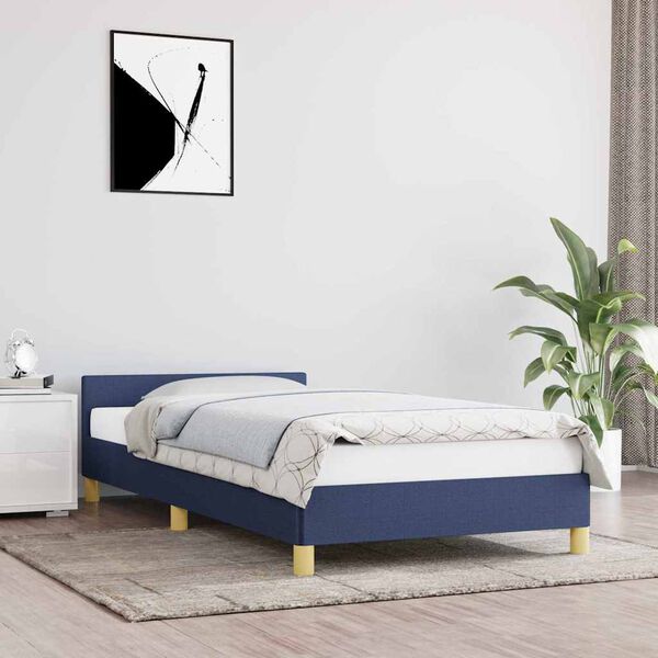 vidaXL Bettgestell mit Kopfteil ohne Matratze Blau 90x190 cm Stoff