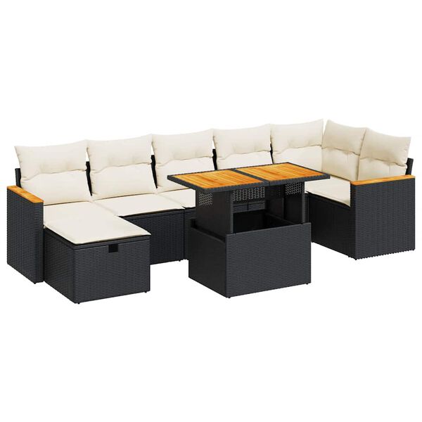 vidaXL 5-tlg. Garten-Sofagarnitur mit Kissen Schwarz Poly Rattan