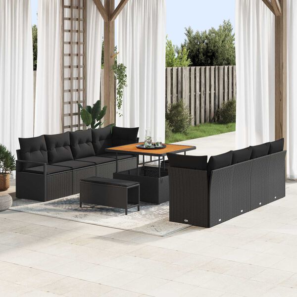 vidaXL Gartensofa-set mit Kissen 11 pcs Schwarz Poly-Rattan