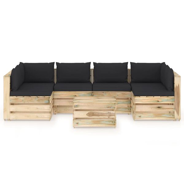 vidaXL 7-tlg. Garten-Lounge-Set mit Kissen Gr&uuml;n Impr&auml;gniertes Holz