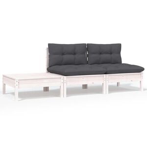 vidaXL 3-tlg. Garten-Lounge-Set mit Kissen Wei&szlig; Kiefer Massivholz