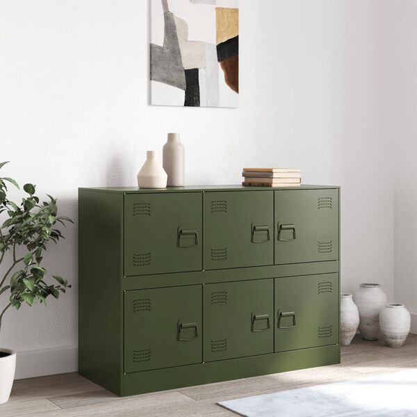 vidaXL Sideboard Olivgrün 99x39x73 cm Stahl