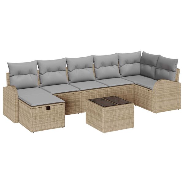 vidaXL Sofa Set mit Kissen mit Speicher Beige und Hellgrau Poly-Rattan