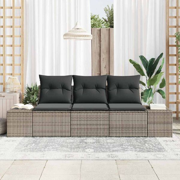 vidaXL Gartensofa-set mit Speicher 3 pcs Grau Poly-Rattan