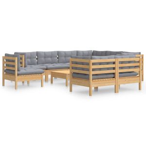 vidaXL 10-tlg. Garten-Lounge-Set mit Grauen Kissen Kiefer Massivholz