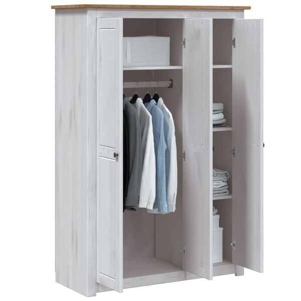 vidaXL Kleiderschrank 3-T&uuml;rig Wei&szlig; 118&times;50&times;171,5 cm Kiefer Panama Serie