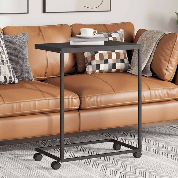 vidaXL Beistelltisch mit Rollen Schwarz 55x35x70 cm Holzwerkstoff