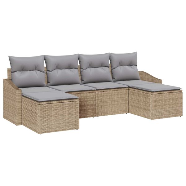 vidaXL Sofa Set mit Kissen 6 pcs Beige Poly-Rattan