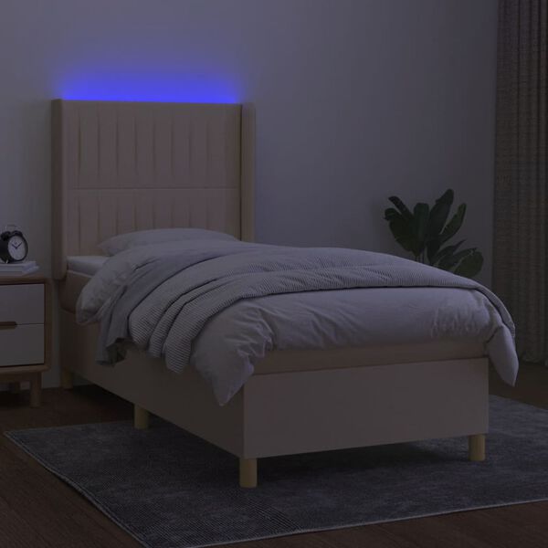 vidaXL Boxspringbett mit Matratze & LED Creme 100x200 cm Stoff