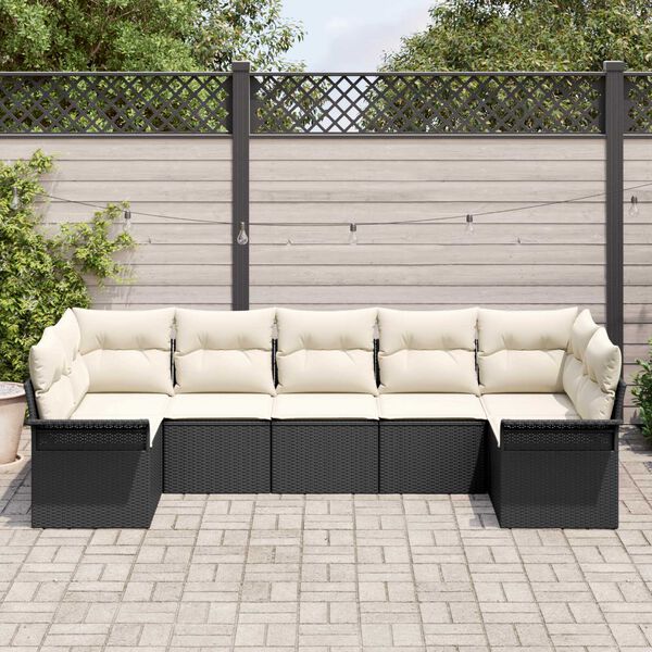 vidaXL Gartensofa-set mit Kissen 7 pcs Schwarz Poly-Rattan