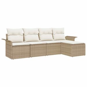 vidaXL Gartensofa-set mit Kissen mit Speicher 5 pcs Beige Poly-Rattan