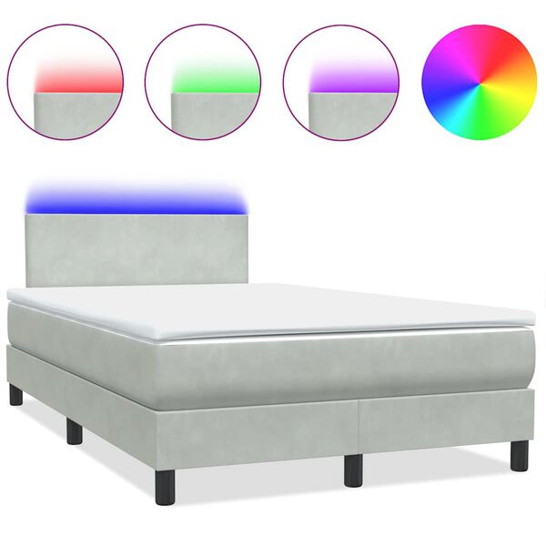 vidaXL Boxspringbett mit Matratze & LED Hellgrau 120x220 cm Samt