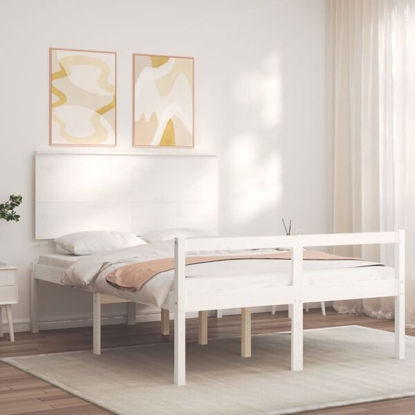 vidaXL Seniorenbett mit Kopfteil 140x190 cm Wei&szlig; Massivholz