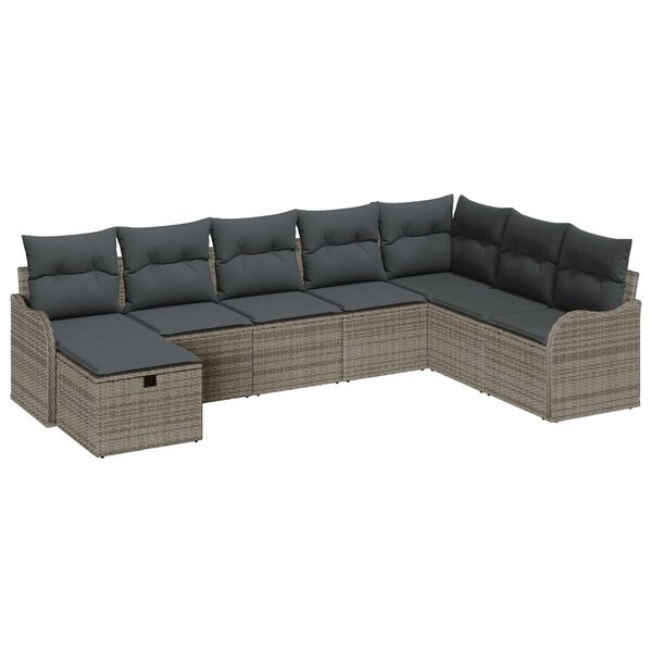 vidaXL Sofa Set mit Kissen mit Speicher 8 pcs Grau Poly-Rattan