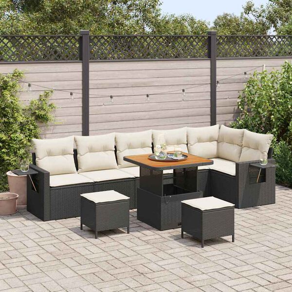 vidaXL Gartensofa-set mit Kissen 11 pcs Schwarz und Creme Poly-Rattan