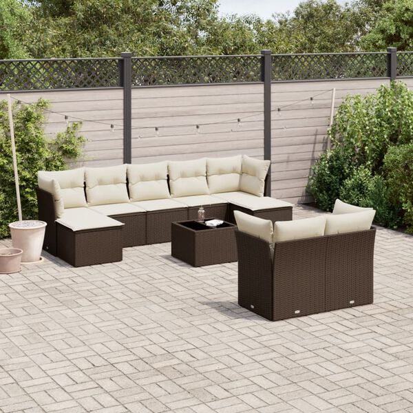 vidaXL 10-tlg. Garten-Sofagarnitur mit Kissen Braun Poly Rattan