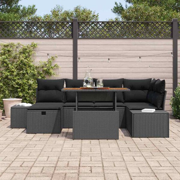 vidaXL Garten-Sofa-Set 7 pcs Schwarz Poly-Rattan