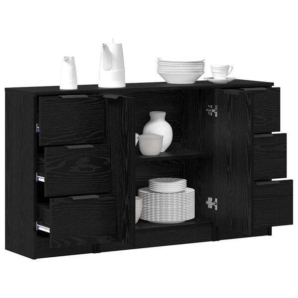 vidaXL Sideboard 3 pcs Schwarz Eichen-Optik Holzwerkstoff