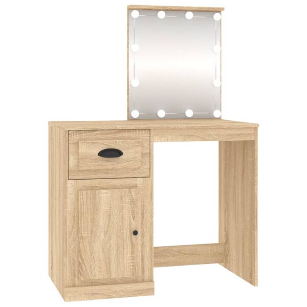 vidaXL Schminktisch mit LEDs Sonoma-Eiche 90x50x132,5 cm Holzwerkstoff