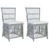 vidaXL Esszimmerst&uuml;hle mit Kissen 2 Stk. Grau Nat&uuml;rliches Rattan