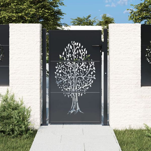 vidaXL Gartentor Anthrazit 100x125 cm Stahl Baum-Design