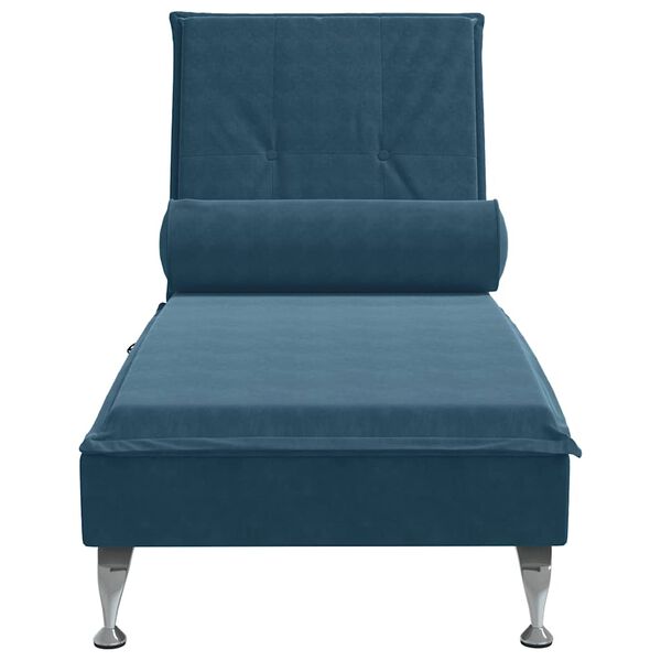 vidaXL Massage-Chaiselongue mit Nackenrolle Blau Samt