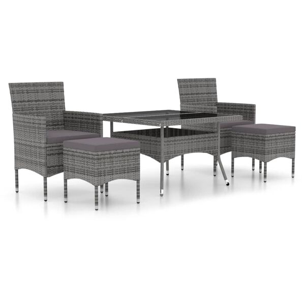 vidaXL 5-tlg. Garten-Essgruppe Poly Rattan und Hartglas Grau