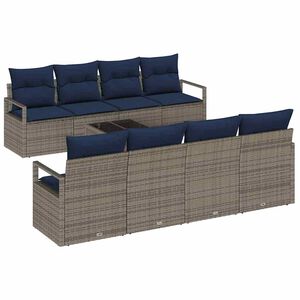 vidaXL Sofa Set mit Kissen 7 pcs Grau und Blau Poly Rattan