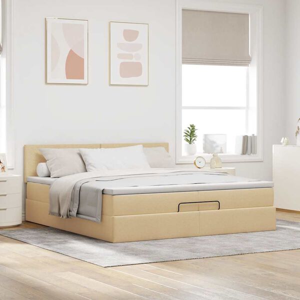vidaXL Ottoman-Bett mit Matratze Creme 200x200 cm Stoff
