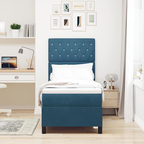 vidaXL LED Boxspringbett mit Matratze Dunkelblau 80 x 200 cm Stoff