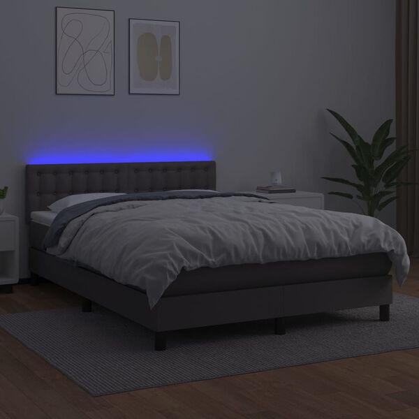 vidaXL Boxspringbett mit Matratze & LED Grau 140x190 cm Kunstleder