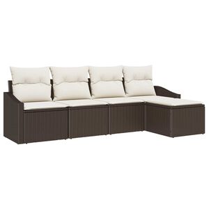 vidaXL Sofa Set mit Kissen 5 pcs Braun Poly Rattan