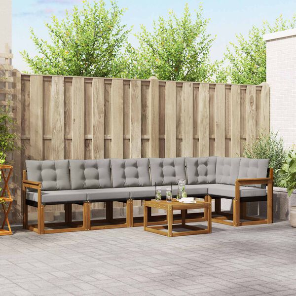 vidaXL Outdoor-Sofagarnitur mit Kissen 7 pcs Nat&uuml;rlich und Hellgrau