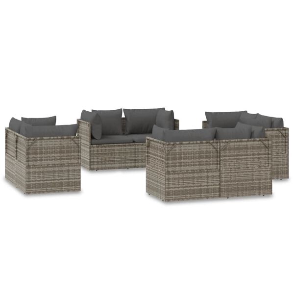 vidaXL Garten-Ecksofas 8 Stk. Grau 57x57x56 cm Poly Rattan