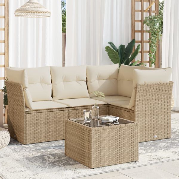 vidaXL 5-tlg. Garten-Sofagarnitur mit Kissen Beige Poly Rattan