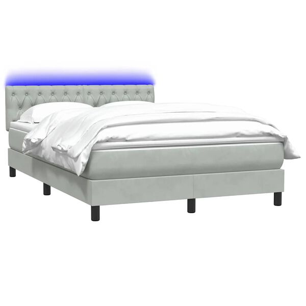 vidaXL Boxspringbett mit Matratze & LED Hellgrau 140x210 cm Samt