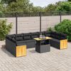 vidaXL 11-tlg. Garten-Sofagarnitur mit Kissen Schwarz Poly Rattan
