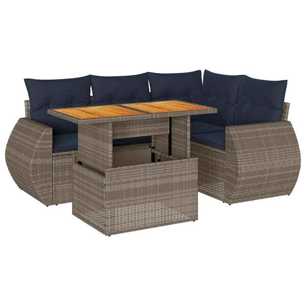 vidaXL 5-tlg. Garten-Sofagarnitur mit Kissen Grau Poly Rattan
