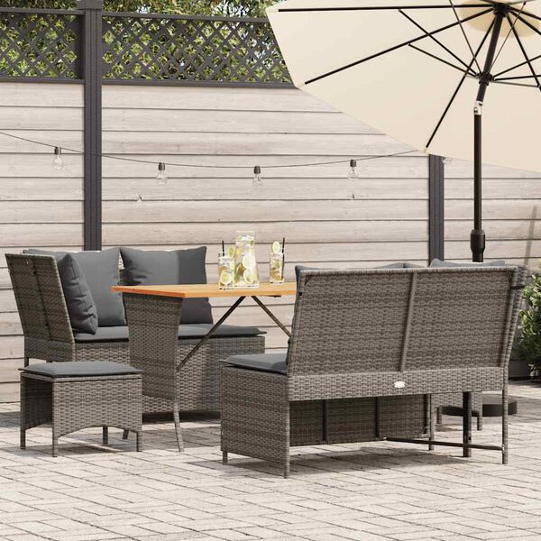 vidaXL 5-tlg. Garten-Sofagarnitur mit Kissen Grau Poly Rattan
